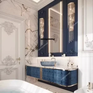 Combinaison de meuble de salle de bain haut de gamme M138 avec lavabo en marbre pour villa, personnalisable